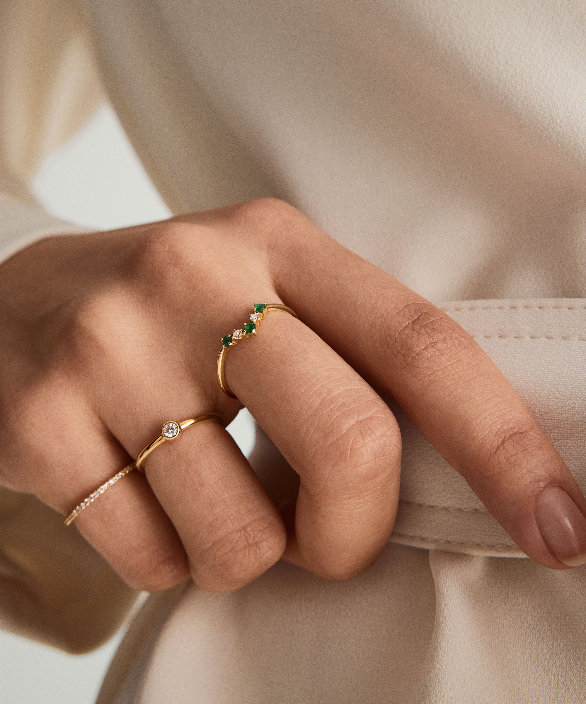 Emerald and Diamond Wishbone Ring - Image 3