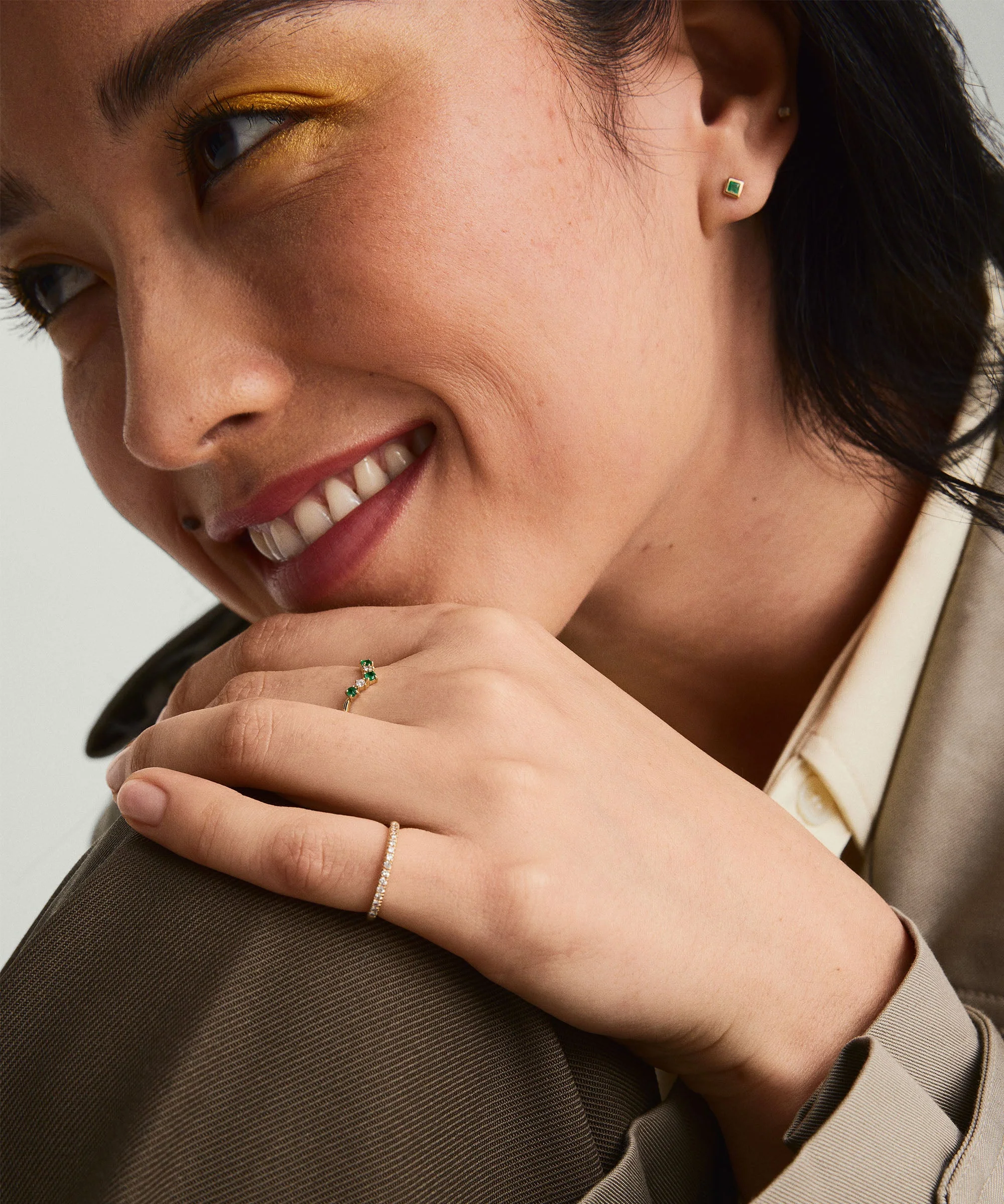 Emerald and Diamond Wishbone Ring - Image 5