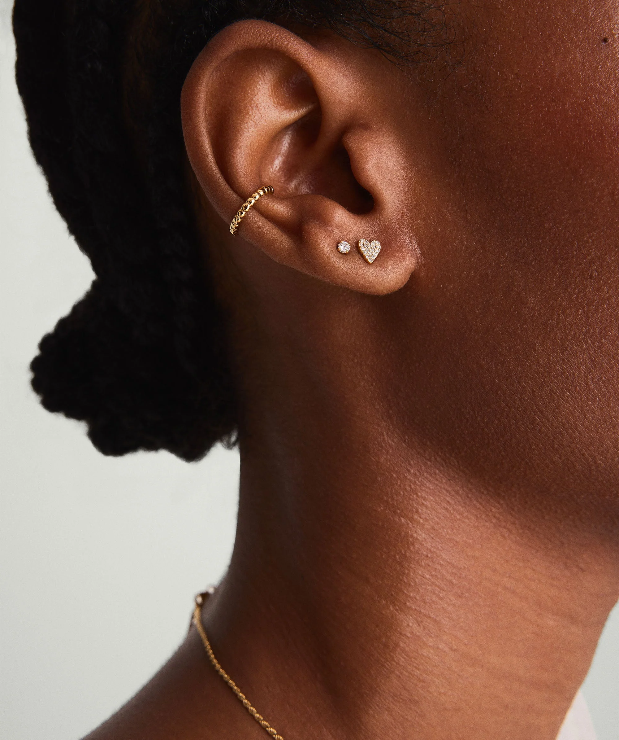 Mini Heart Pavé Diamond Stud Earrings - Image 3