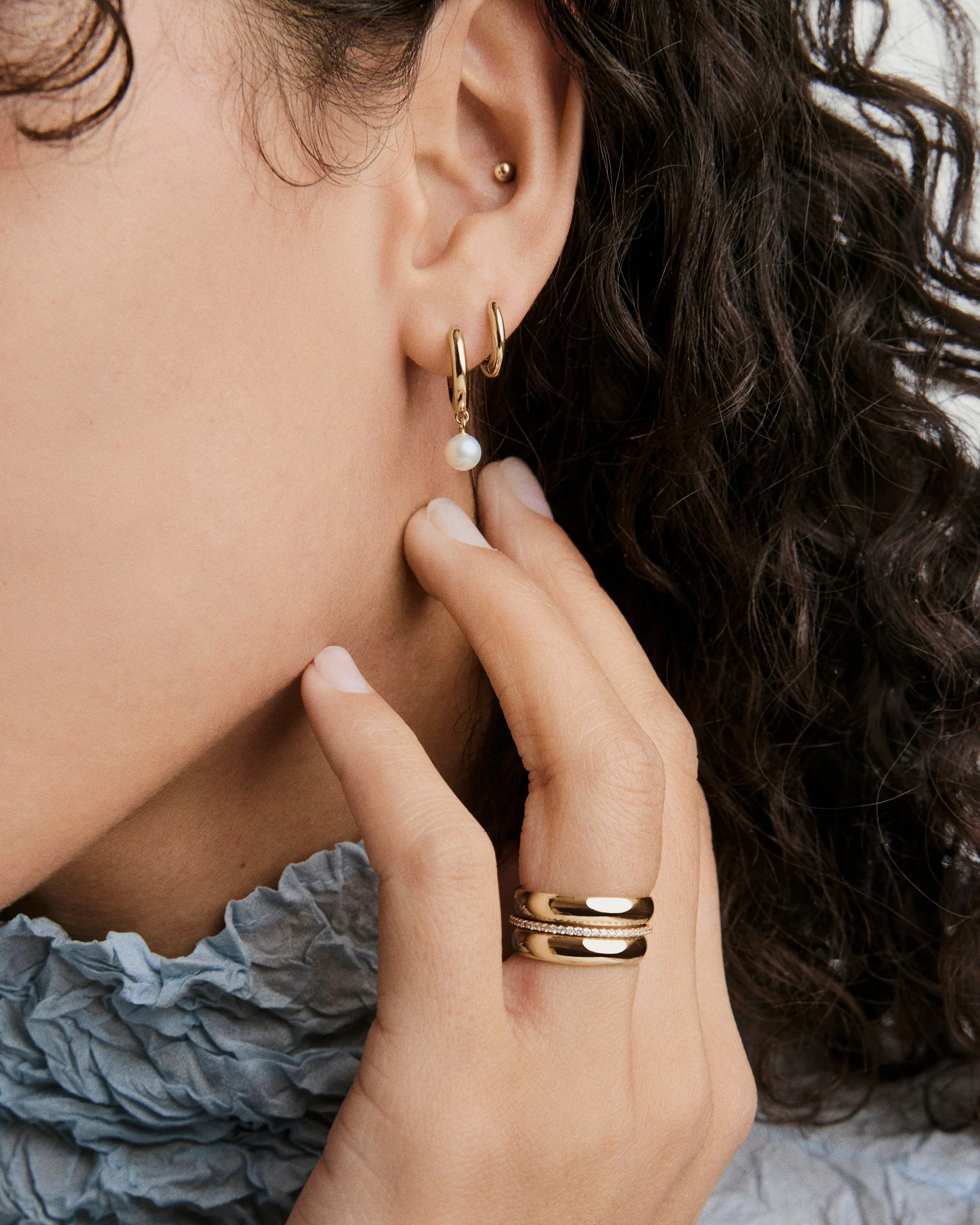 Mira Round Pearl Hoops - Image 3