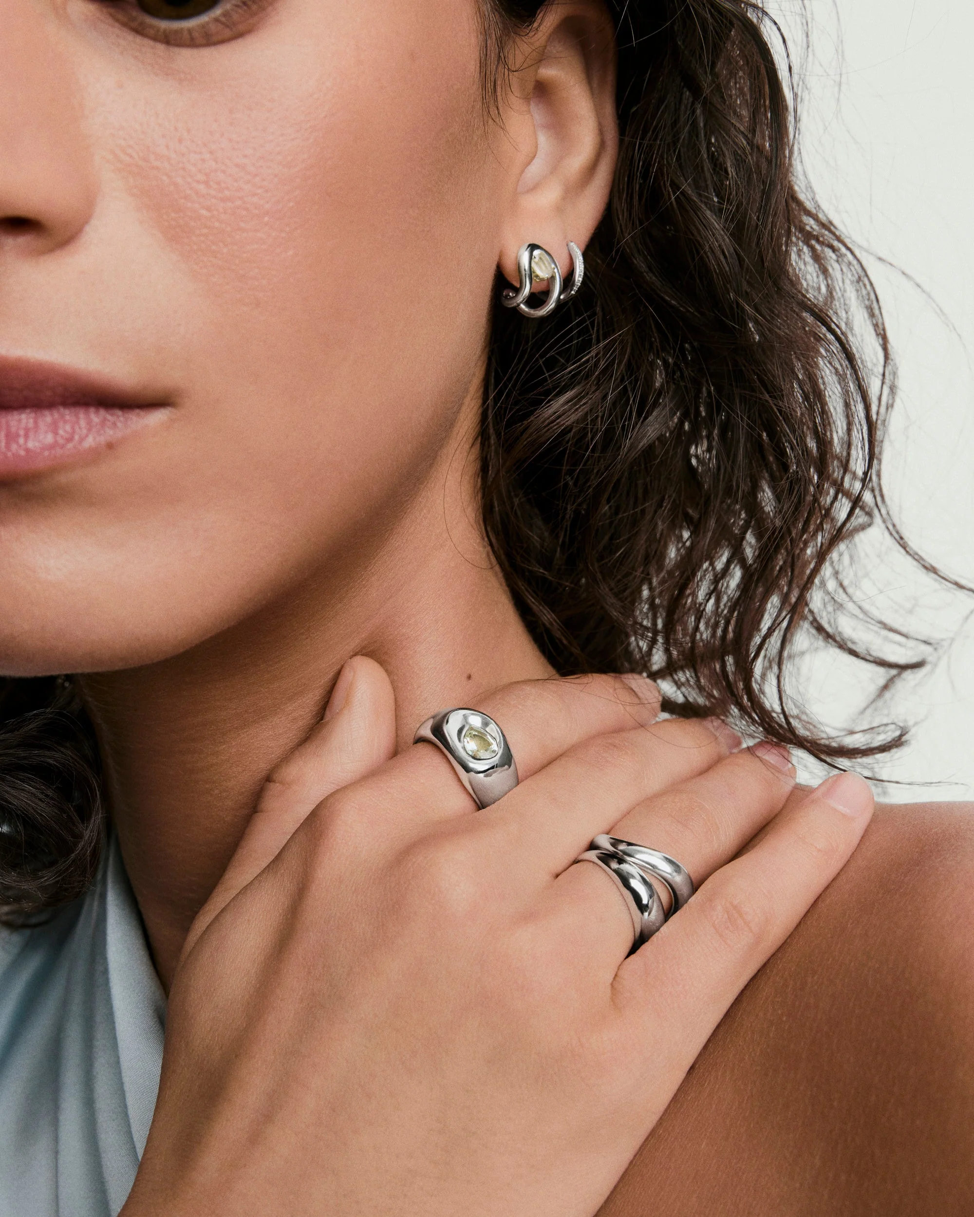 Organic Dôme Curve Gemstone Huggies - Image 4