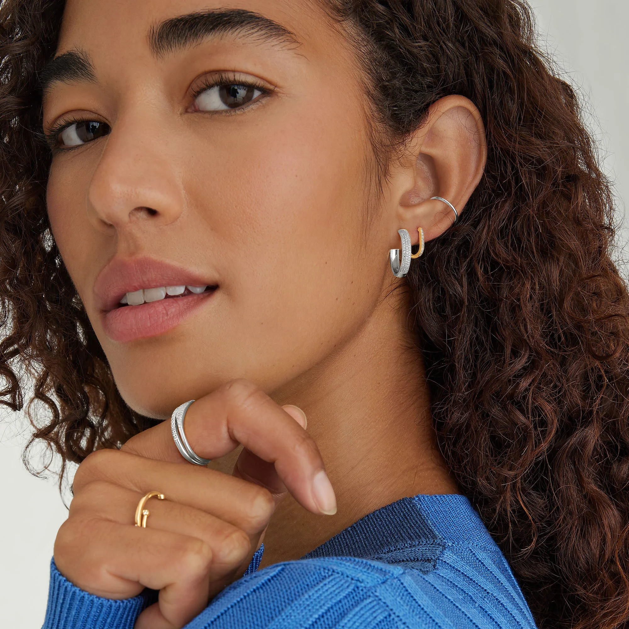 Bold Pavé Diamond Medium Hoops - Image 7