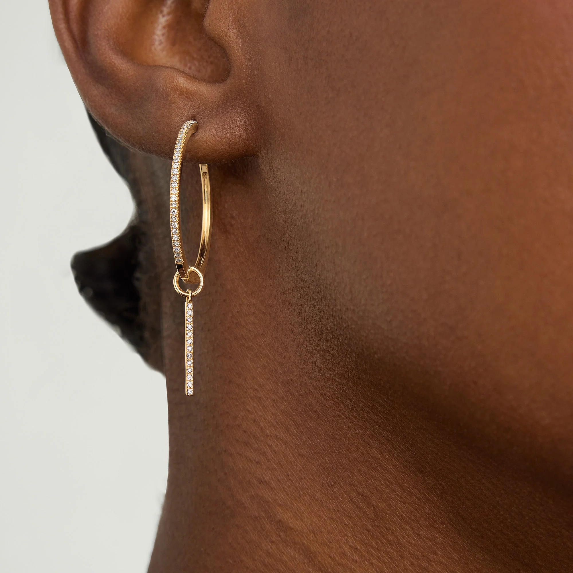 Single Pavé Diamond Bar Hoop Charm - Image 5