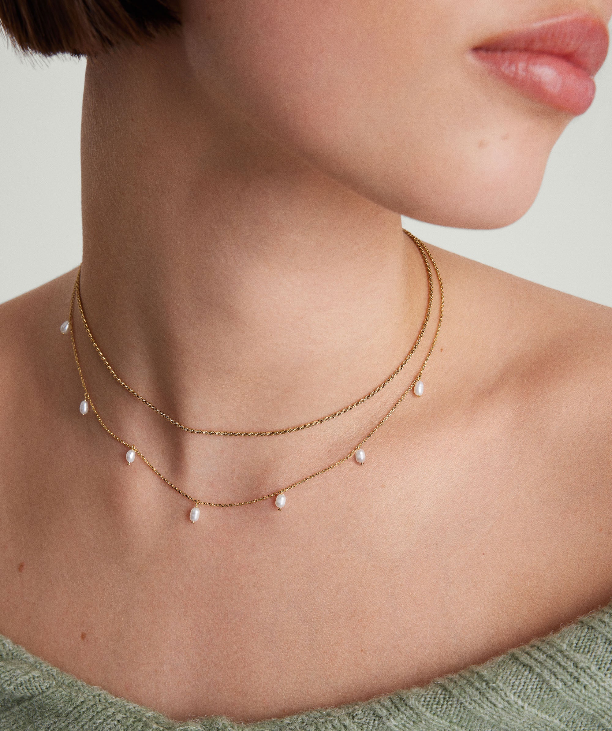 Tiny Pearl Station Necklace - Image 3
