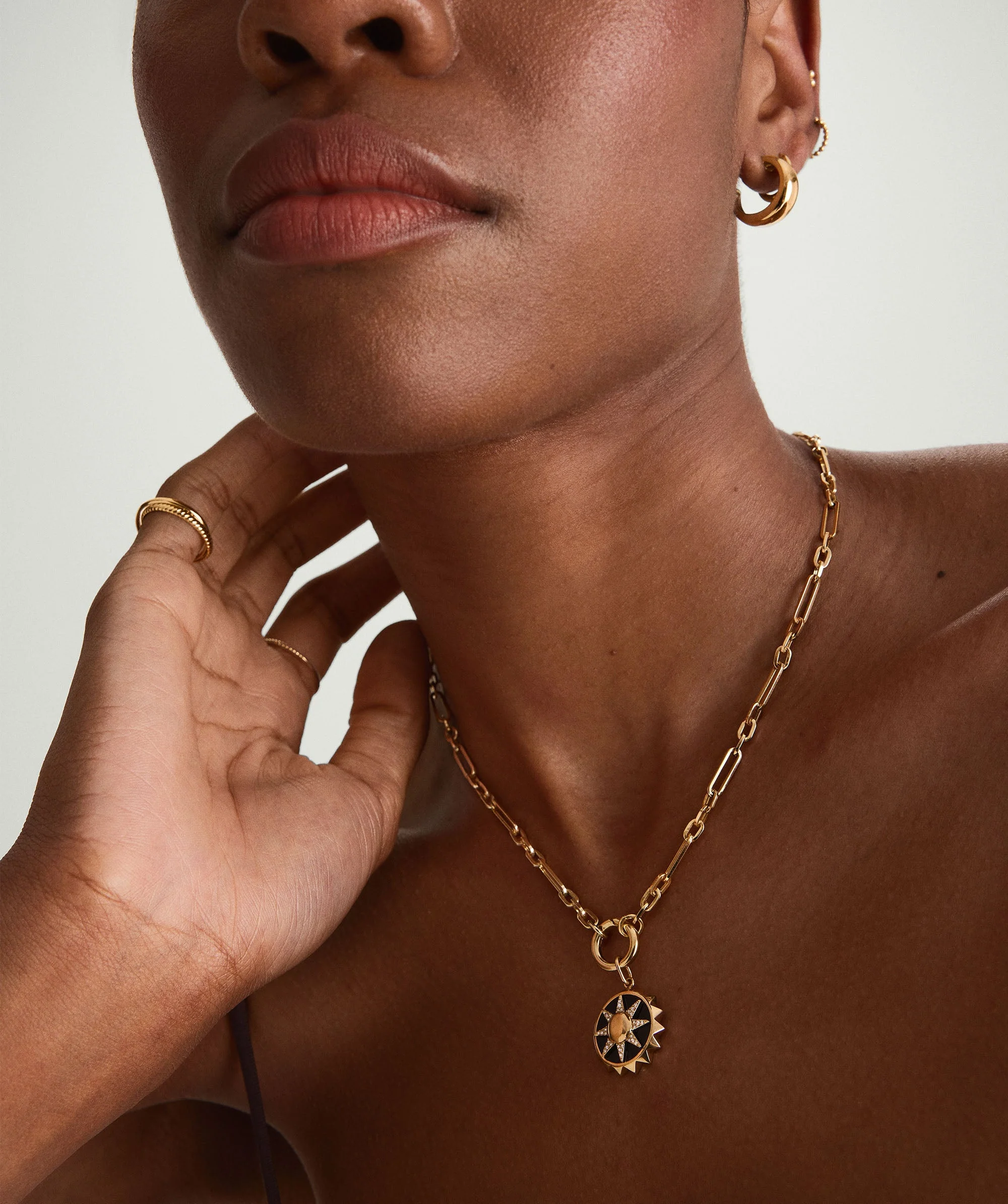 Triple Link Paperclip Chain Charm Necklace - Image 3